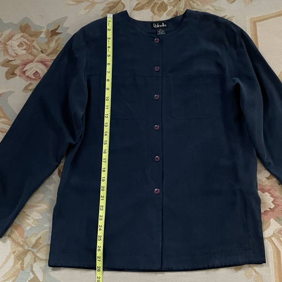 Navy blue silk blouse by a Rafaella size large - Picture 7 of 8